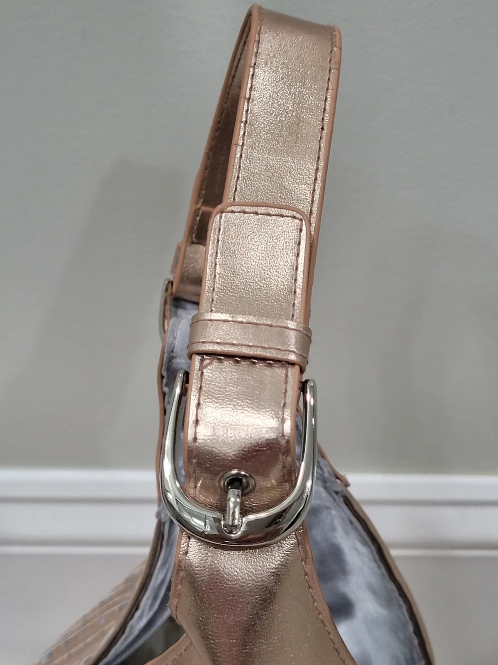 Metallic Rose Gold Woven Shoulder Hobo Bag Silvee Hardware